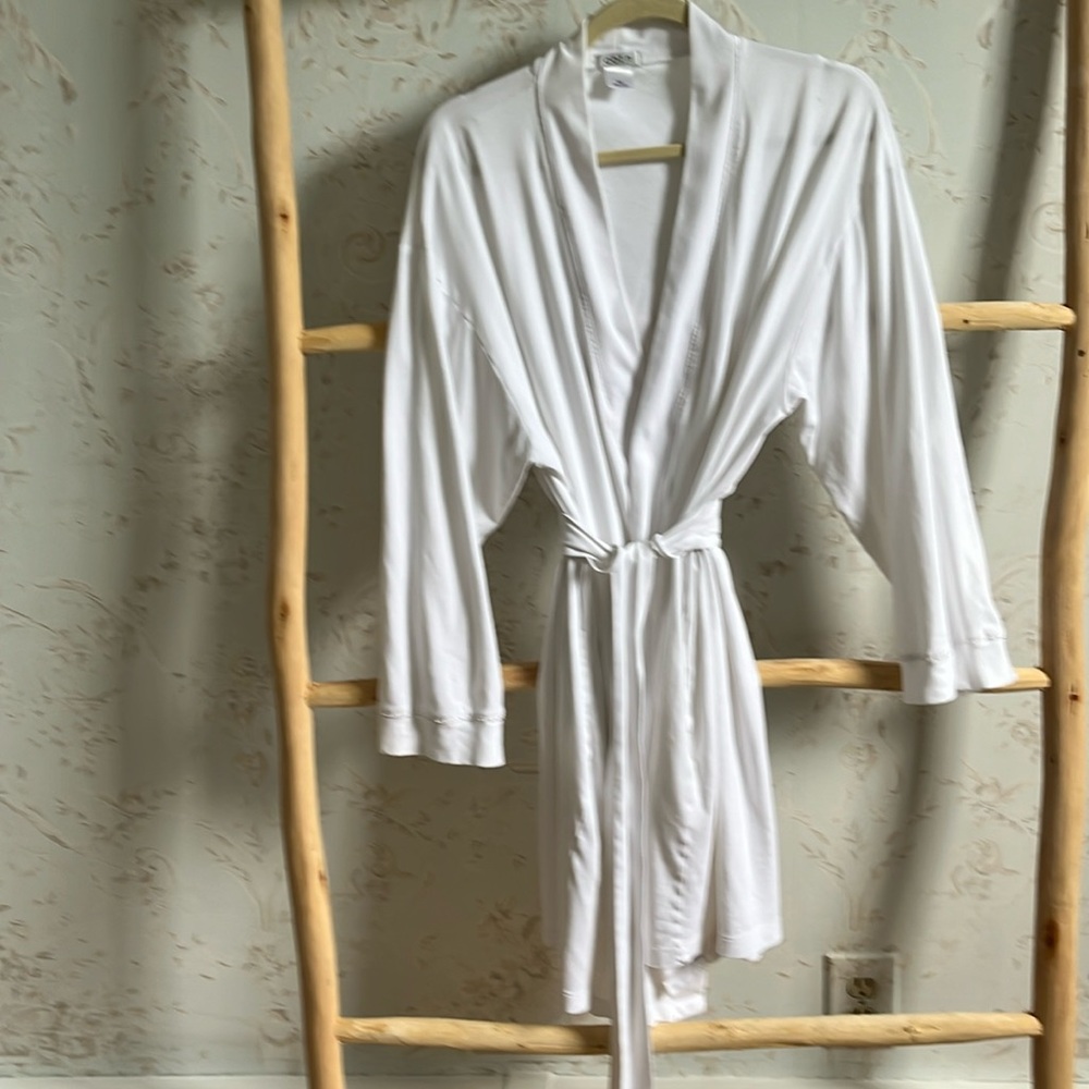 Cotn jersey short bathrobe with self tie M